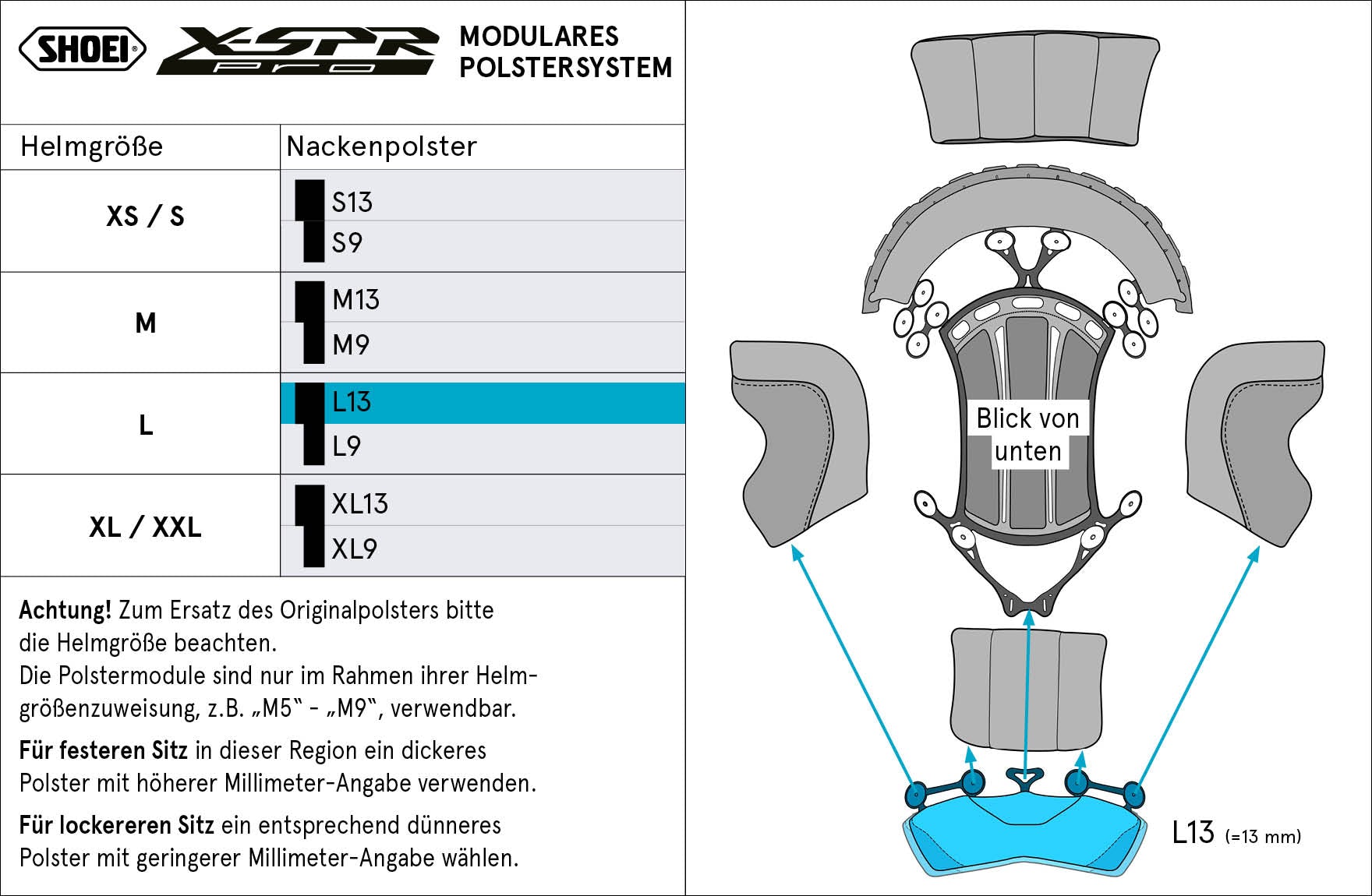 Coussin de tête Shoei pour le cou L13 (XPRO) Type-P pour X-SPR PRO 