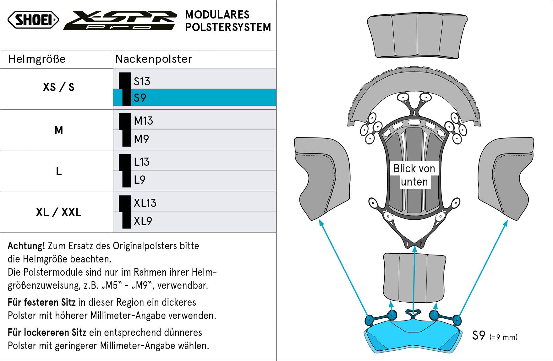 Coussin de tête Shoei Nacken S9 (XPRO) Type-P pour X-SPR PRO 