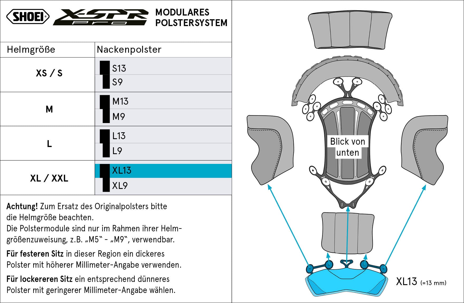 Coussin de tête Shoei Nacken XL13 (XPRO) Type-P pour X-SPR PRO 