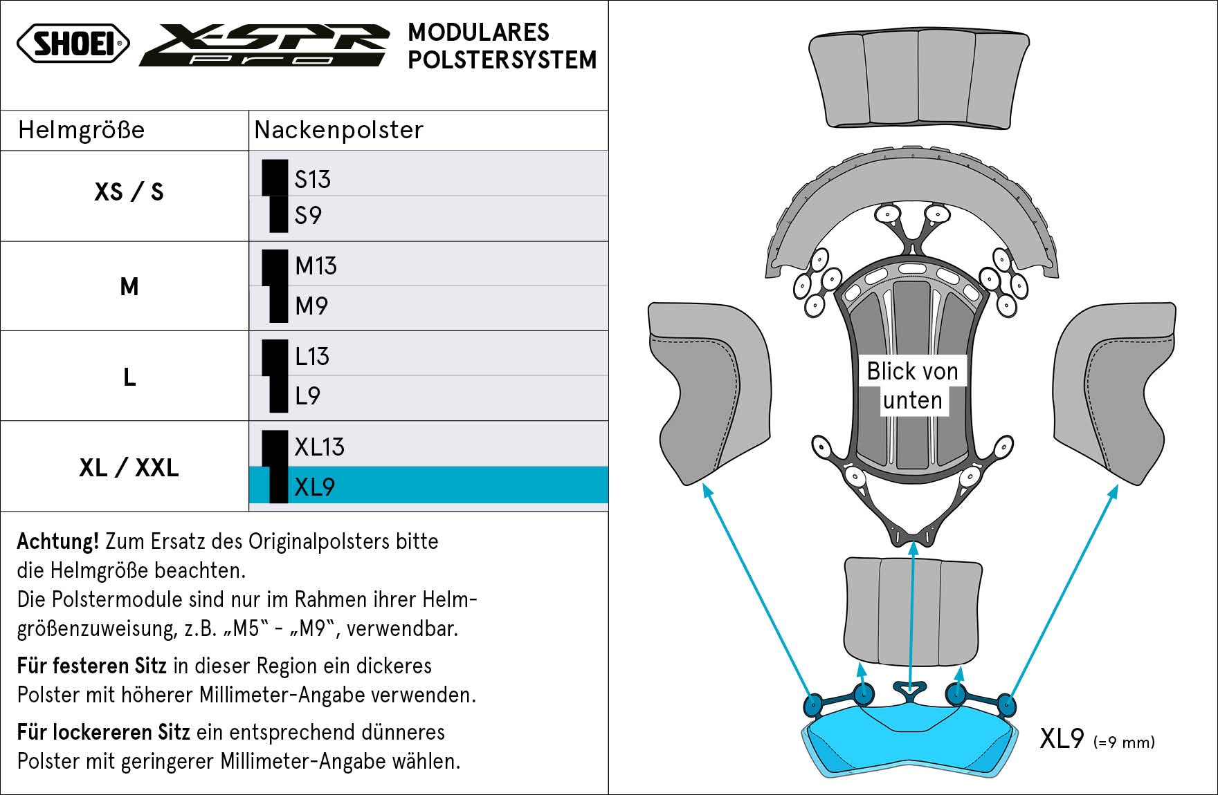 Coussin de tête Shoei Nacken XL9 (XPRO) Type-P pour X-SPR PRO 