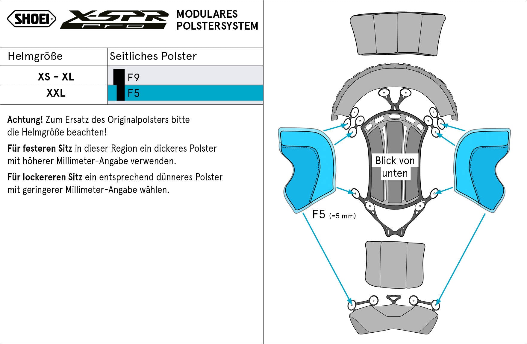 Coussin latéral Shoei F5 (XPRO) Type-P pour X-SPR PRO 