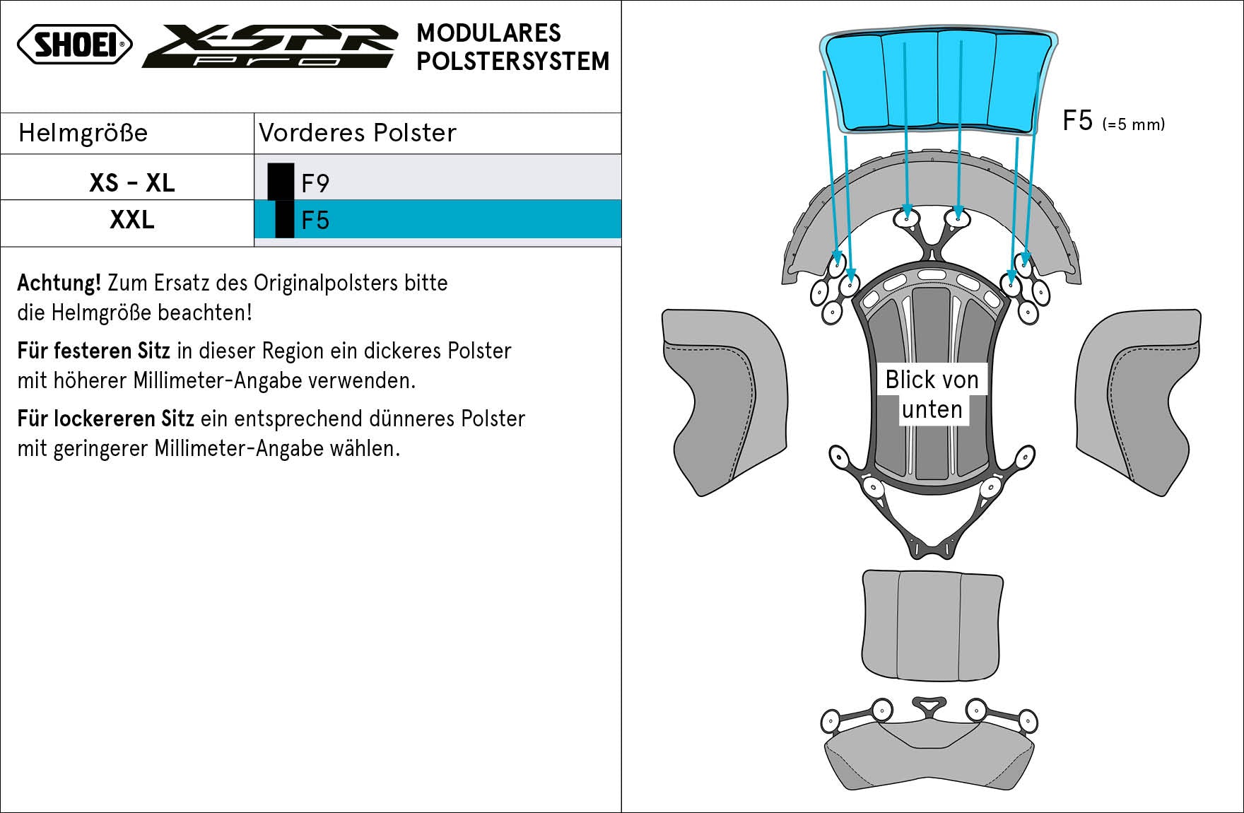 Coussin de tête avant Shoei F5 (XPRO) Type-P pour X-SPR PRO 