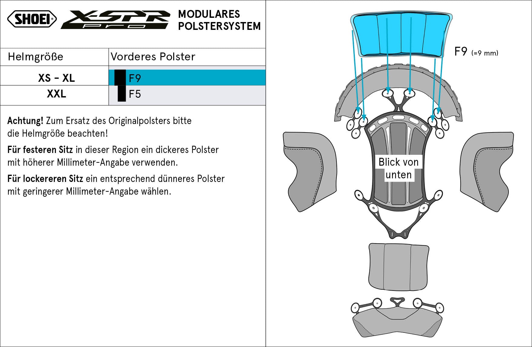 Coussin de tête avant Shoei F9 (XPRO) Type-P pour X-SPR PRO 