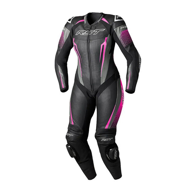 RST Tractech EVO D3O Einteiler Lederkombi – Perforierter Rennanzug | Frauen | Schwarz/Pink | 103643