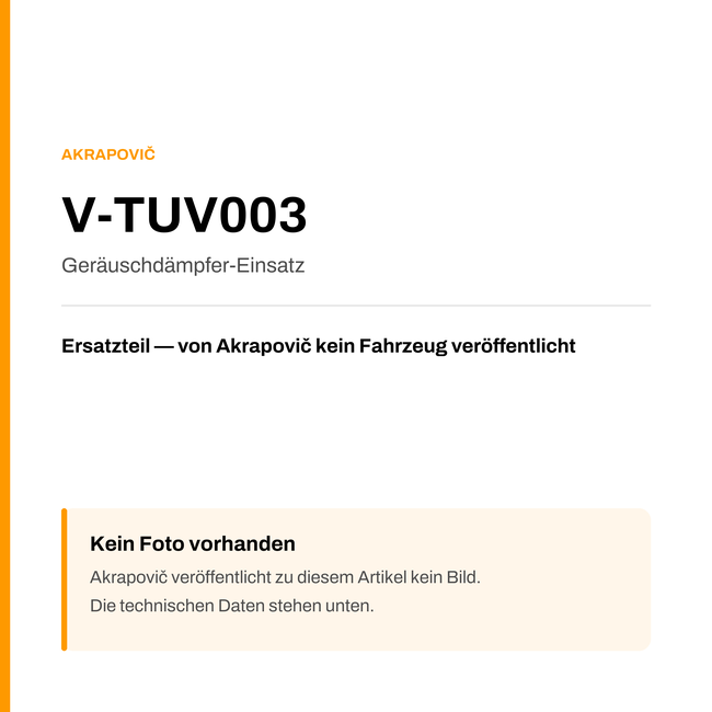 Akrapovic Geräuschdämpfer-Einsatz V-TUV003 — Platzhalter, kein Herstellerfoto verfügbar