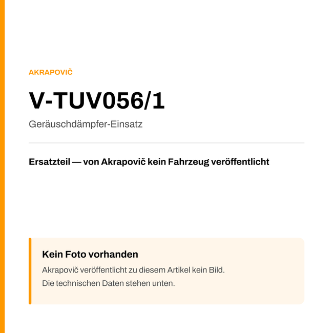 Akrapovic Geräuschdämpfer-Einsatz V-TUV056/1 — Platzhalter, kein Herstellerfoto verfügbar