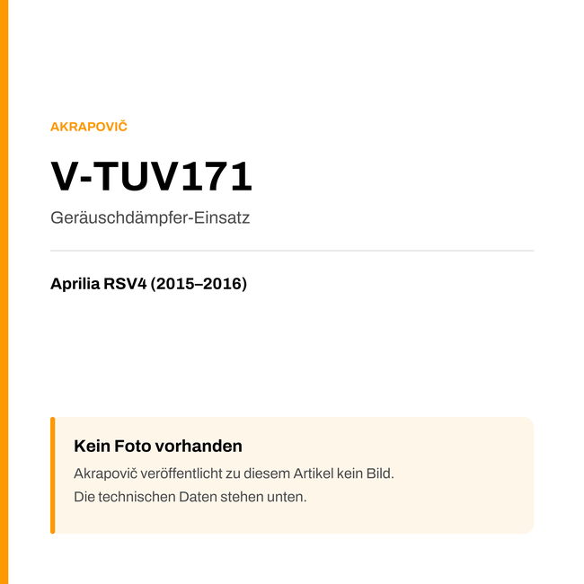 Akrapovic Geräuschdämpfer-Einsatz Aprilia RSV4 (15-16) V-TUV171 — Platzhalter, kein Herstellerfoto verfügbar
