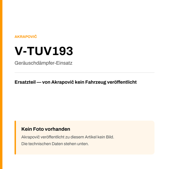 Akrapovic Geräuschdämpfer-Einsatz V-TUV193 — Platzhalter, kein Herstellerfoto verfügbar