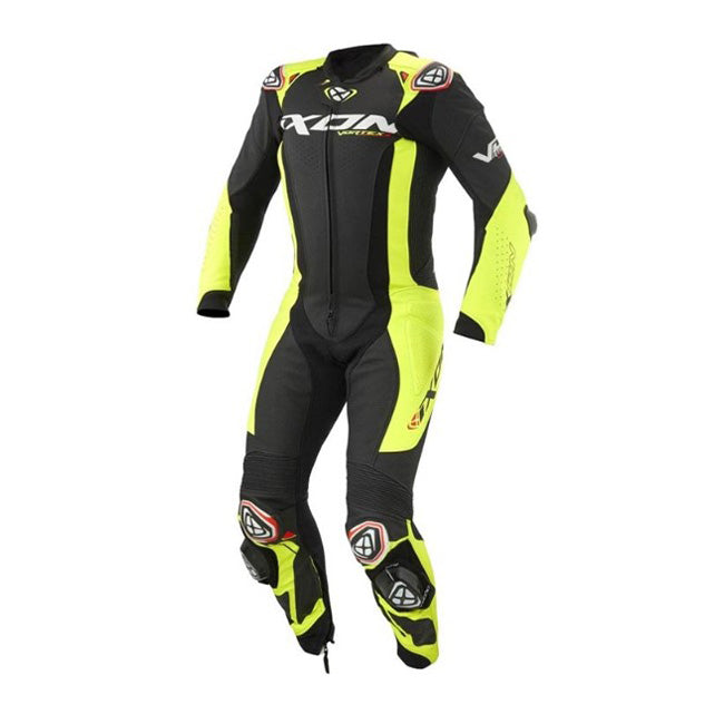 IXON Vortex 3 Combinaison une pièce Combinaison en cuir – Combinaison de course perforée | Homme | Noir/Vert fluo 