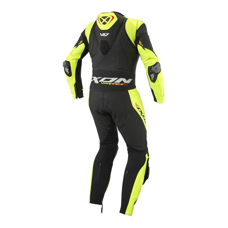 IXON Vortex 3 Combinaison une pièce Combinaison en cuir – Combinaison de course perforée | Homme | Noir/Vert fluo 