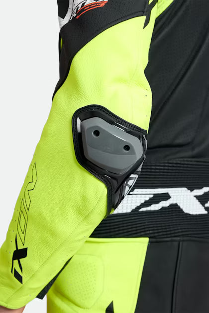 IXON Vortex 3 Combinaison une pièce Combinaison en cuir – Combinaison de course perforée | Homme | Noir/Vert fluo 