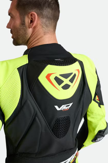 IXON Vortex 3 Combinaison une pièce Combinaison en cuir – Combinaison de course perforée | Homme | Noir/Vert fluo 