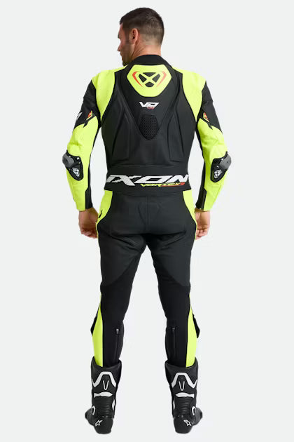 IXON Vortex 3 Combinaison une pièce Combinaison en cuir – Combinaison de course perforée | Homme | Noir/Vert fluo 