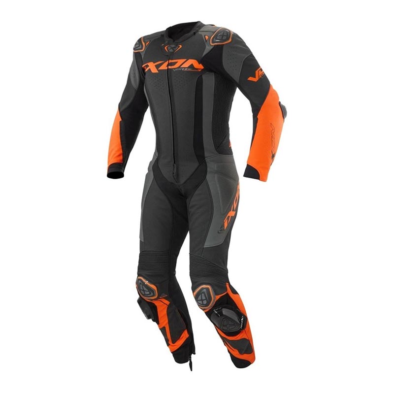 IXON Vortex 3 Combinaison une pièce Combinaison en cuir – Combinaison de course perforée | Homme | Noir/Anthracite/Orange 