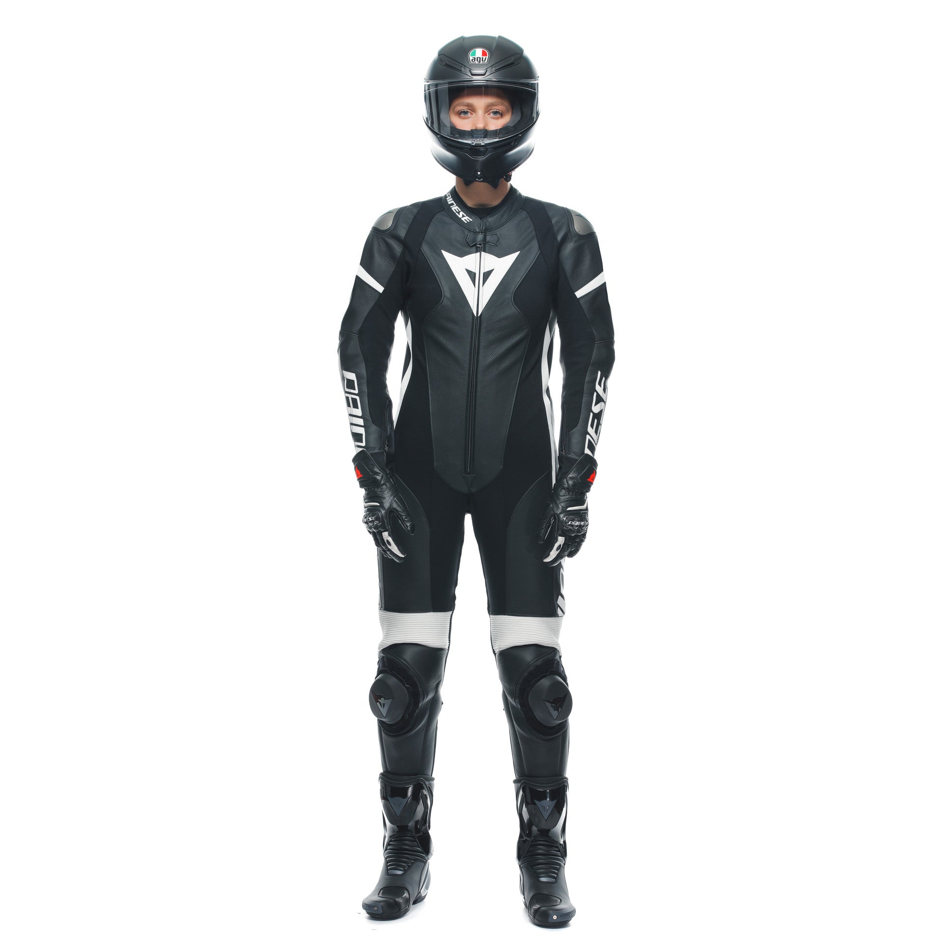 Dainese Grobnik Lady combinaison en cuir une pièce – Combinaison de course perforée | Femmes | Noir/Blanc 