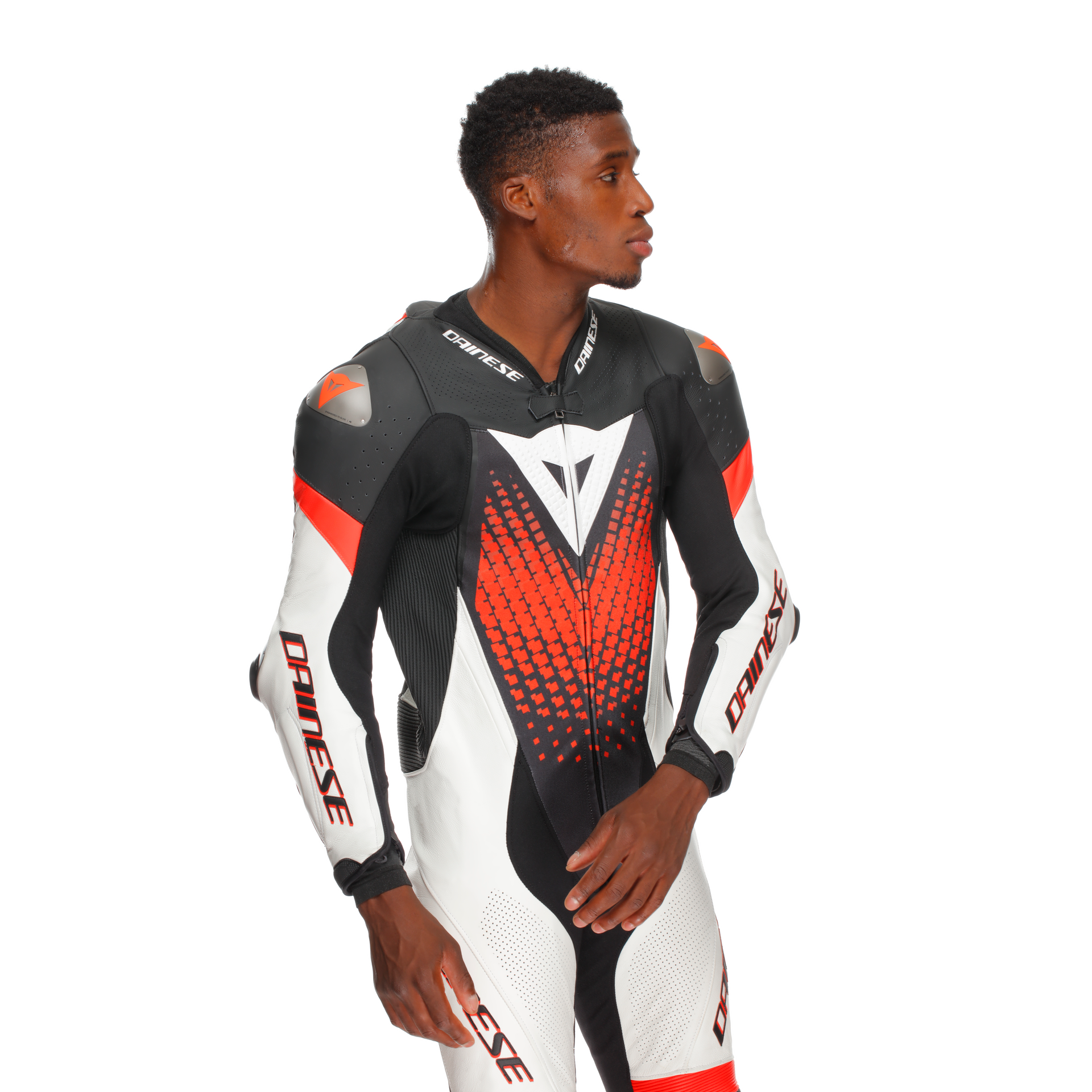 Dainese Laguna Seca 6 Combinaison en cuir intégrale – Combinaison de course perforée | Hommes | Blanc/Rouge 