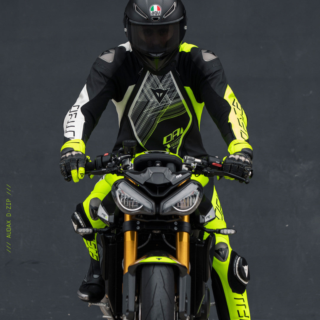 Dainese Audax D-ZIP combinaison en cuir une pièce – combinaison de course perforée | hommes | noir/jaune néon 