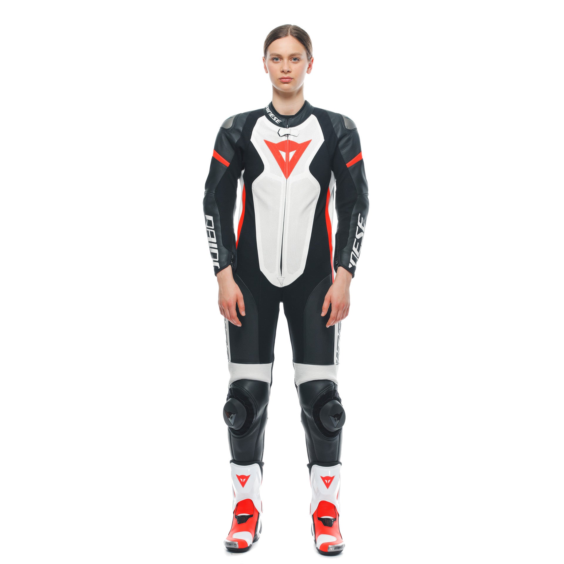 Dainese Grobnik Lady combinaison en cuir intégrale – combinaison de course perforée | Femmes | Blanc/Rouge 