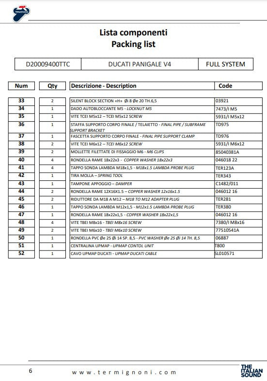 Système d'échappement complet en titane Termignoni D200 RHT Ducati Panigale V4/S (18-24) D20009400TTC 