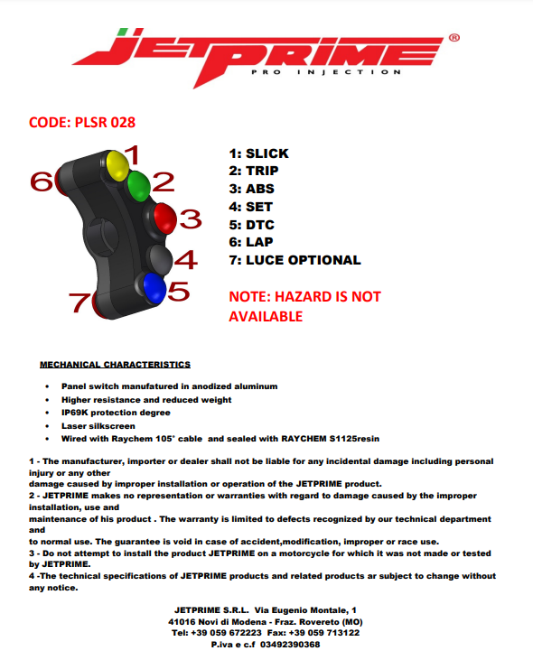 Commutateur de guidon Race gauche JetPrime BMW S1000RR (09-14) JP PLSR 028 