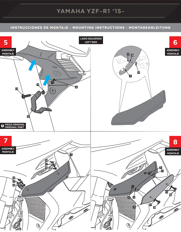 Spoiler Puig Winglets Downforce Yamaha YZF-R1/M RN32 RN49 (15-19) 9766 