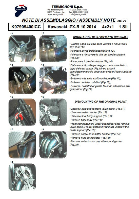Système complet en acier inoxydable Termignoni Kawasaki ZX-10 R/RR (16-20) K07909400ICC 