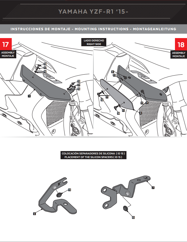 Spoiler Puig Winglets Downforce Yamaha YZF-R1/M RN32 RN49 (15-19) 9766 