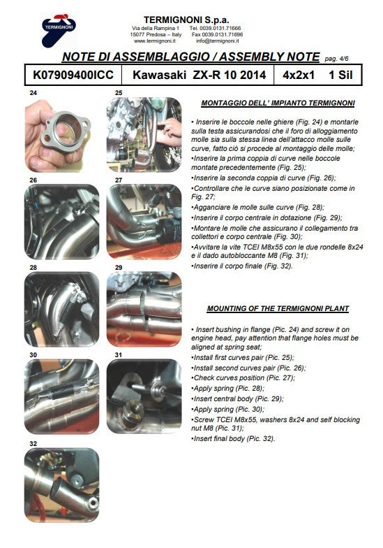 Système complet en acier inoxydable Termignoni Kawasaki ZX-10 R/RR (16-20) K07909400ICC 