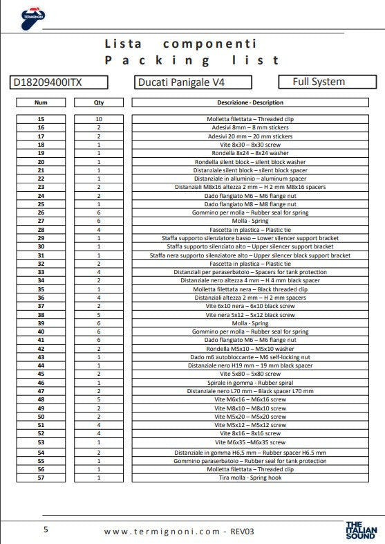 Système d'échappement complet Termignoni en acier inoxydable 4USCITE Ducati Panigale V4 R (19-24) D18209401ITX 