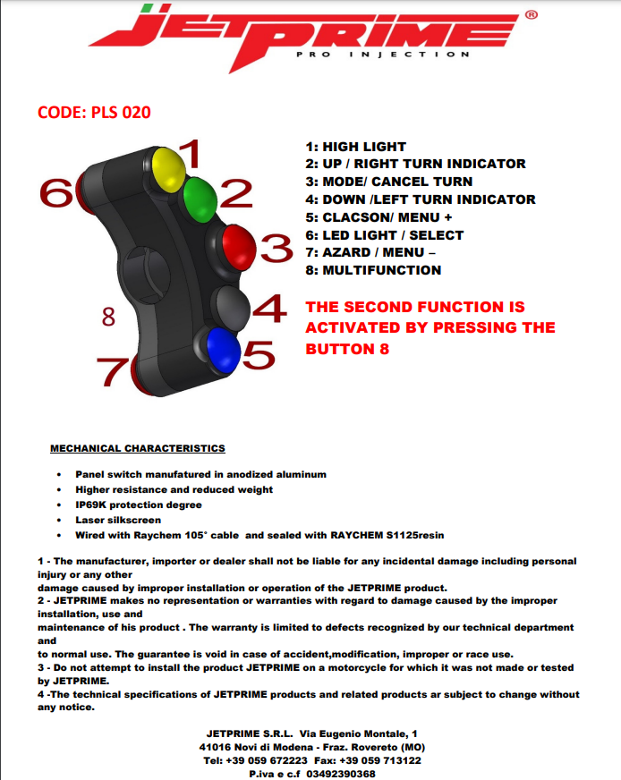 Interrupteur de guidon gauche JetPrime Ducati Panigale V4/S/R (18-24) JP PLS 020 