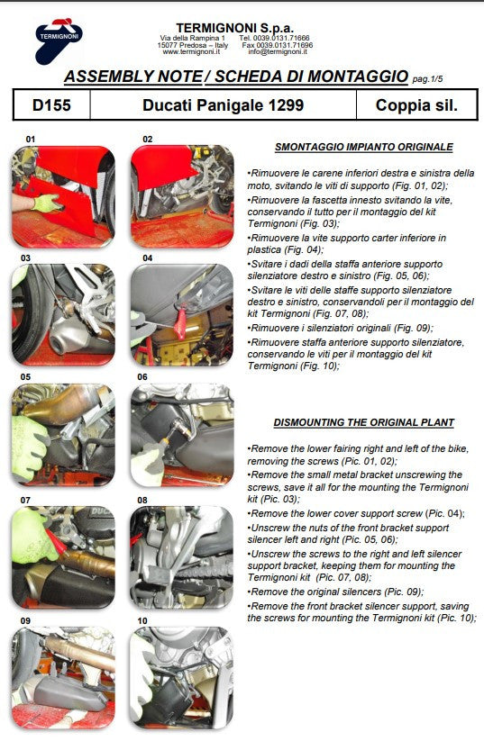 Kit de silencieux Termignoni en carbone pour Ducati Panigale 1299/S (15-18) D155102CPT+D155Y2 