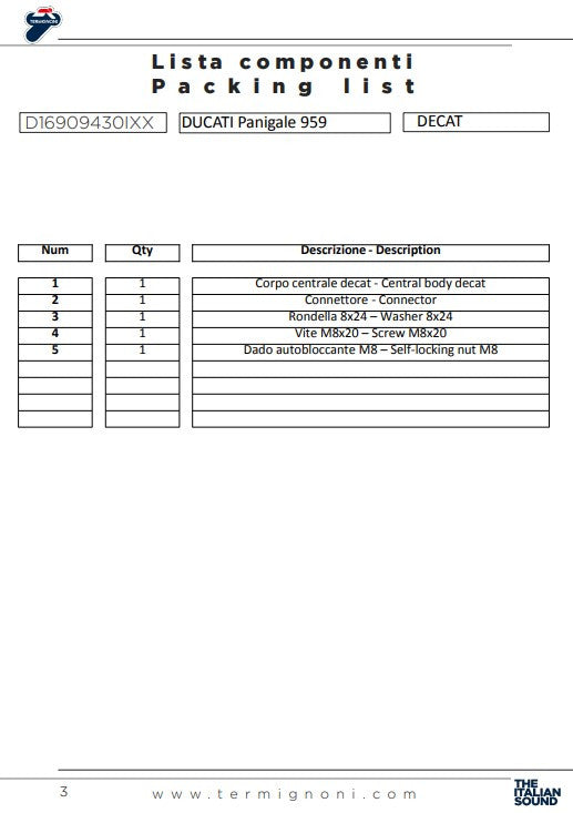 Termignoni Kat-pièce de rechange Ducati Panigale 959 (16-19) D16909430IXX 