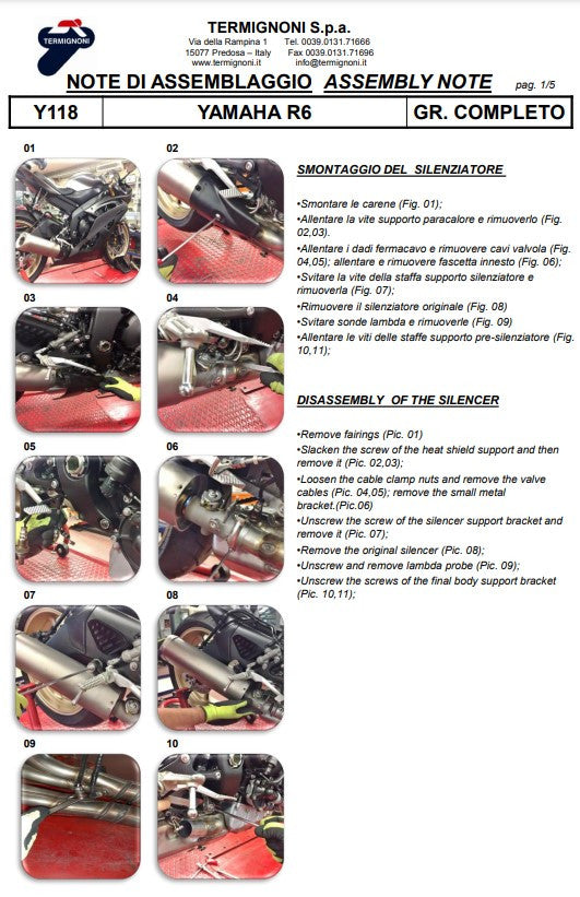 Kit complet Termignoni en titane Version SSP Yamaha YZF-R6 (06-25) Y11810200TCC 