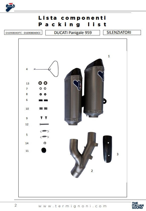 Silencieux Termignoni Slip-On Force Carbon pour Ducati Panigale 959 (16-19) D16908040ICC 