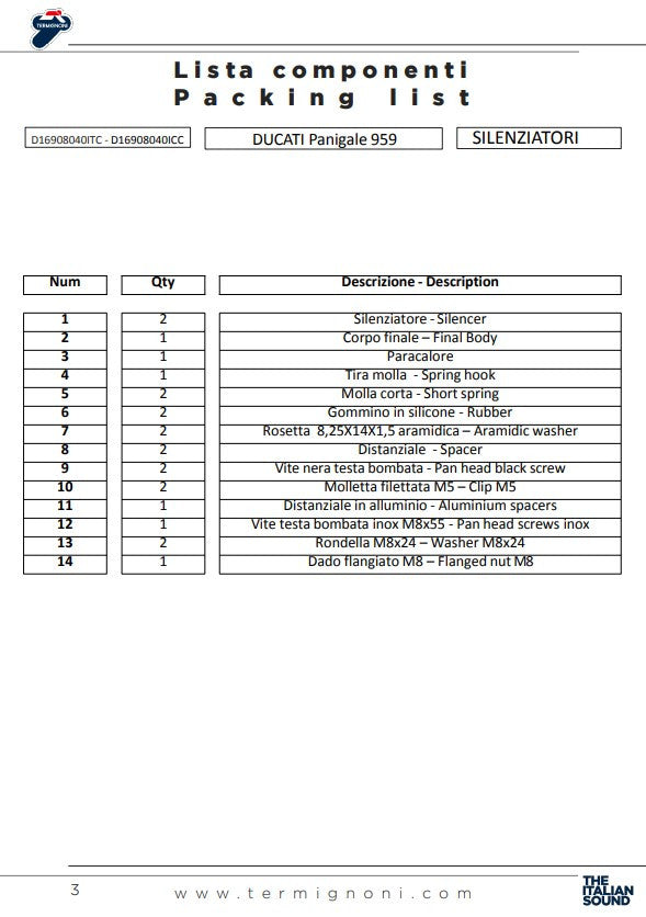 Silencieux Termignoni Slip-On Force Carbon pour Ducati Panigale 959 (16-19) D16908040ICC 