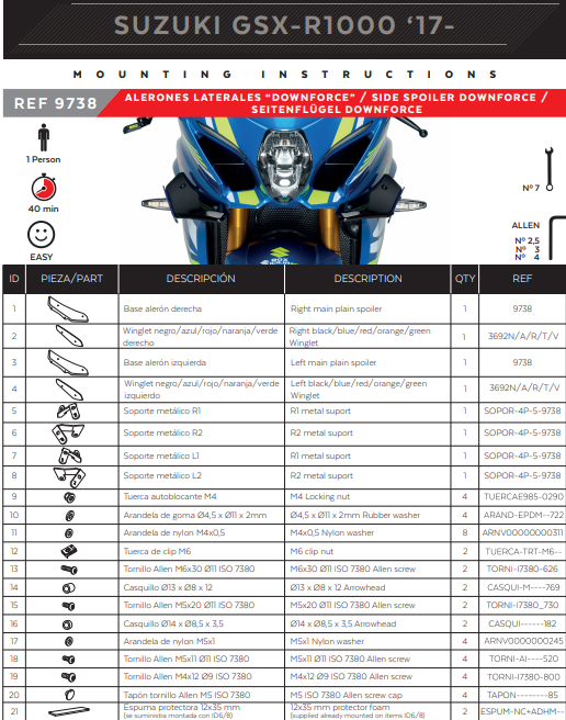 Spoiler Puig Winglets Downforce Suzuki GSX-R 1000 (17-23) 9738 