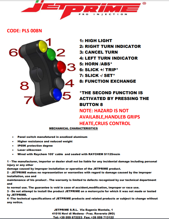 Interrupteur de guidon Street gauche JetPrime BMW S1000RR K46 (15-18) JP PLS 008 