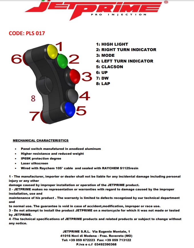 Commutateur de guidon gauche JetPrime Honda CBR 1000 RR SC77 (17-19) JP PLS 017 