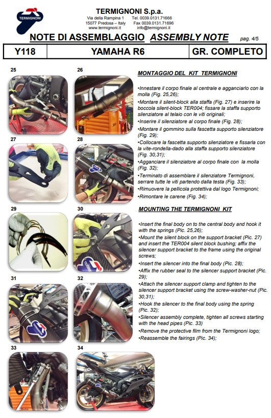 Kit complet Termignoni en titane Version SSP Yamaha YZF-R6 (06-25) Y11810200TCC 