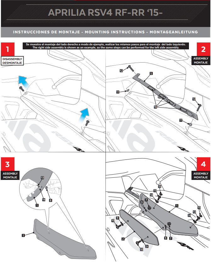 Ailerons Spoiler Force d'appui Aprilia RSV4/RR/RF/1100 Factory (15-20) Puig 2334 