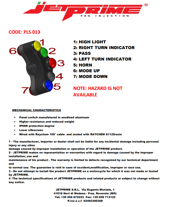 Interrupteur de guidon gauche JetPrime Yamaha YZF-R6 RJ27 (17-25) JP PLS 013 