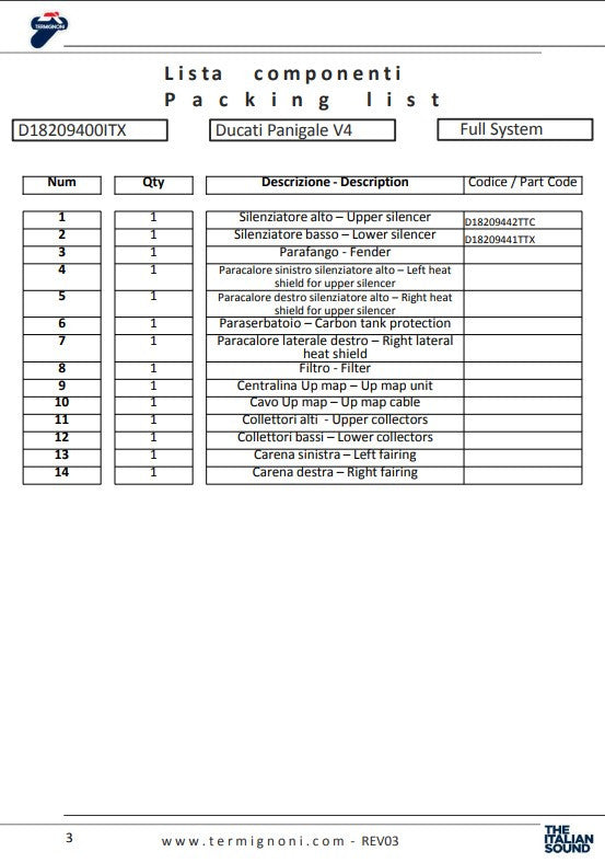 Système d'échappement complet Termignoni en titane 4USCITE Ducati Panigale V4/S (18-24) D18209401TTX 