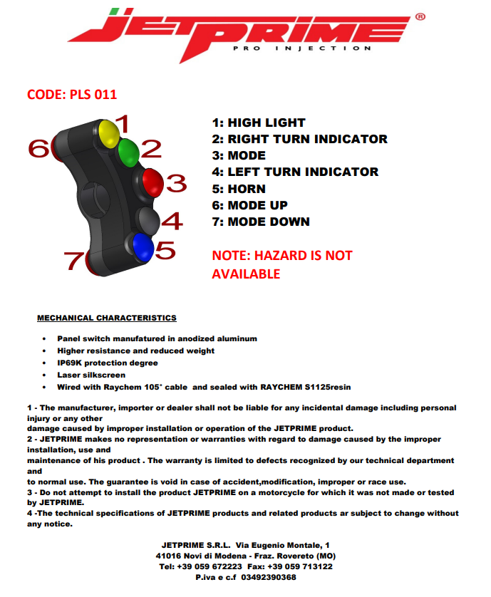 Interrupteur de guidon gauche JetPrime Suzuki GSX-R 1000 (17-23) JP PLS 011 