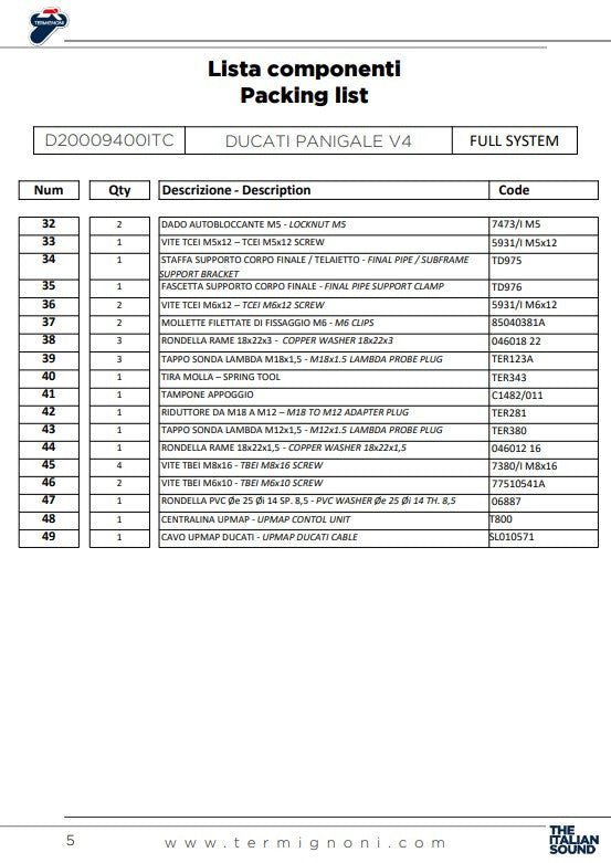 Système complet en acier inoxydable Termignoni D200 RHT Ducati Panigale V4/S (18-24) D20009400ITC 