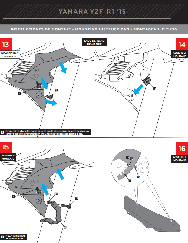 Spoiler Puig Winglets Downforce Yamaha YZF-R1/M RN32 RN49 (15-19) 9766 