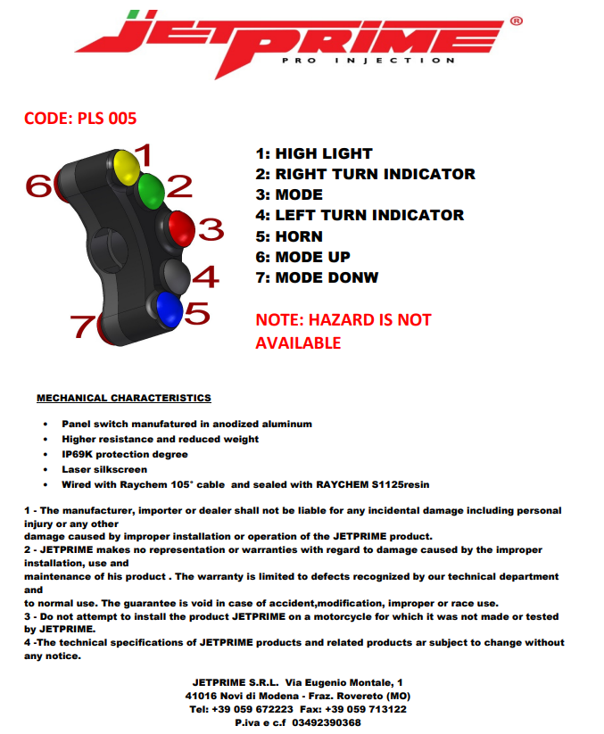 Interrupteur de guidon gauche JetPrime Ducati Panigale 899 (13-16) JP PLS 005 