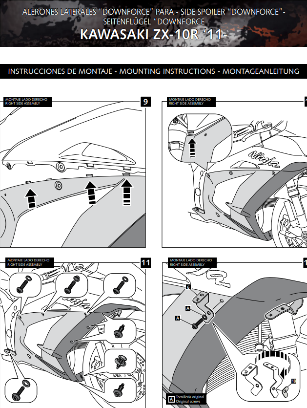 Spoiler de Winglets Puig pour l'appui aérodynamique Kawasaki ZX-10 R/RR (11-20) 9882 