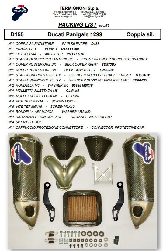 Kit d'échappement Termignoni Slip-On en carbone pour Ducati Panigale 1199/R/S (12-17) D155102CPT+D155Y 