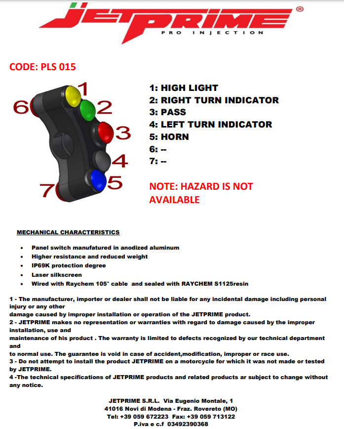 Interrupteur de guidon gauche JetPrime Yamaha YZF-R3 (15-18) JP PLS 015 