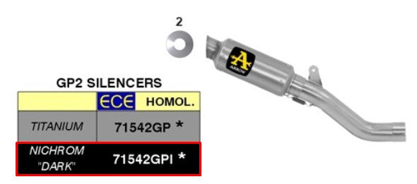 Kit de glissement Arrow Slip-On Dark GP2 en acier inoxydable pour Aprilia RSV4/RR/RF (17-18) 71542GPI 